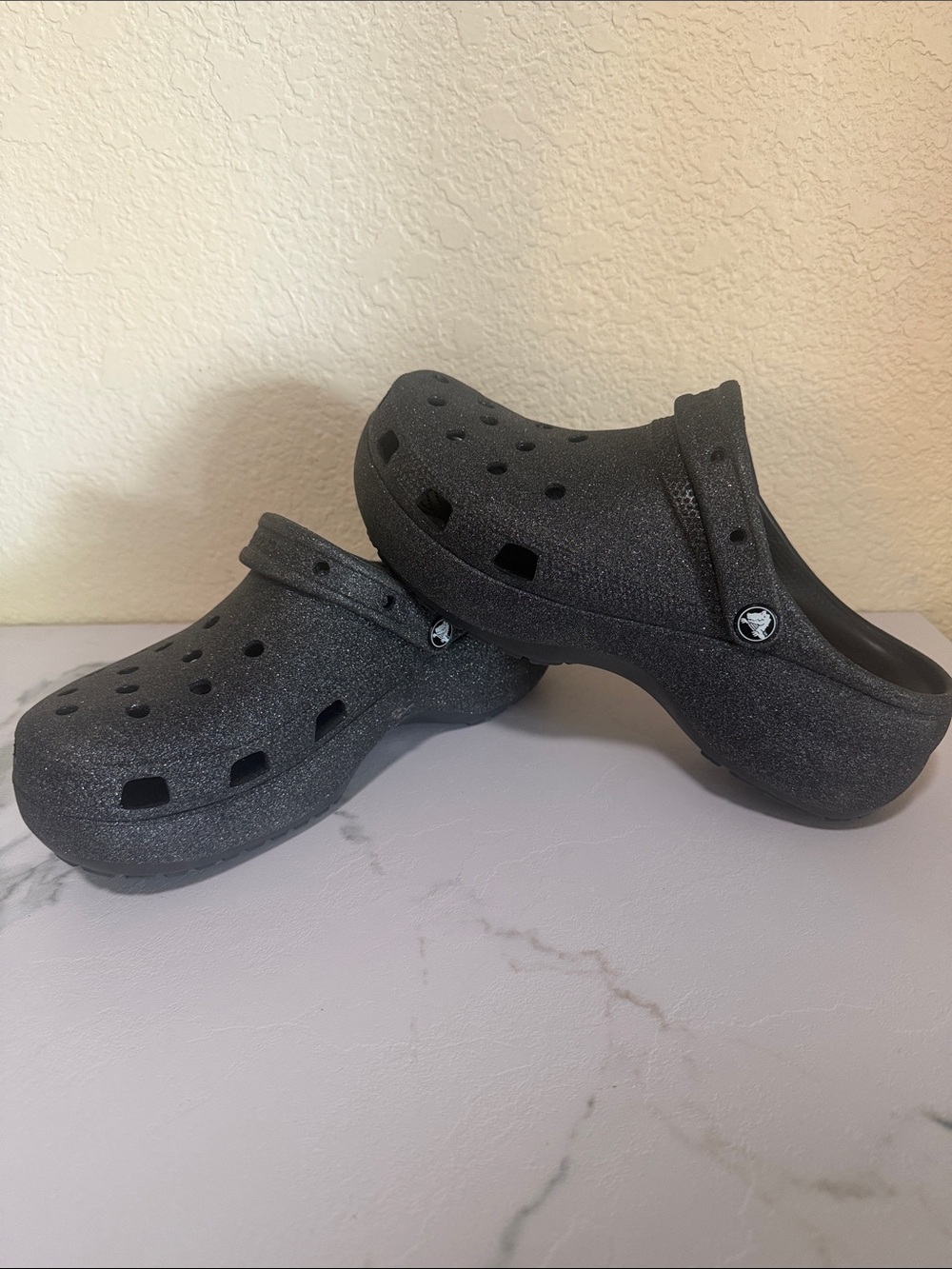 CROCS Woman Glitter Black Clogs with Heel Strap size 11
